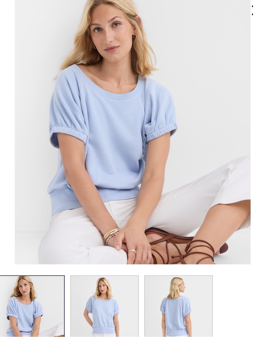 LOFT Loft Light Blue Short Puff-Sleeve Sweatshirt